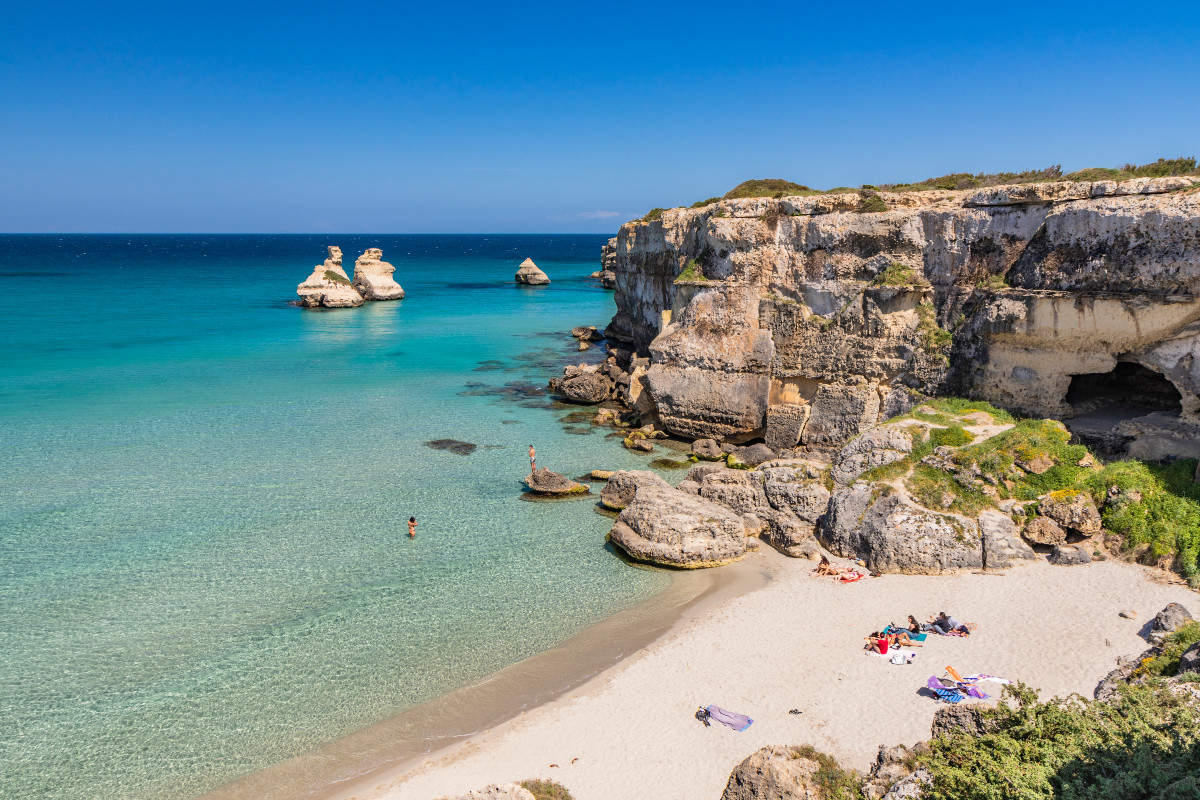 White cliffs and clear water at Baia dei Turchi, near Otranto